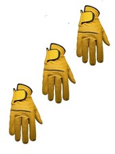 New 3 Mens All Cabretta Gold / Yellow Leather Golf Gloves Right Hand