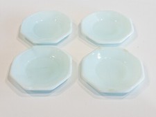 Vintage 4 Akro Agate Child Blue White Child Size Octagon Shape Plates