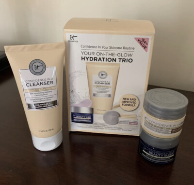 It Cosmetics Your On-The-Glow Hydration Trio $54 Value NIB Sleep&1 Cream&cleanse