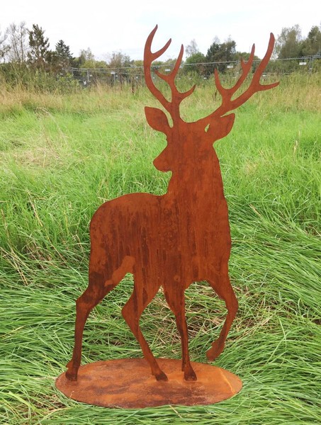 Hirsch Nach Vorne Schauend 90X53Cm Rost Edelrost Metall Tier Reh Kitz Rostfigur-image