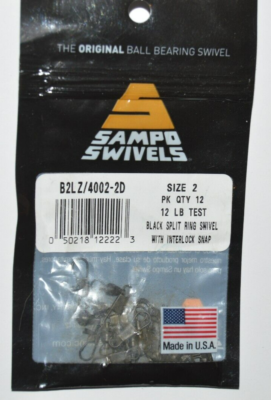 #ad sampo swivels ball bearing black split ring swivel w interlock snap 12LB size 2 $29.95