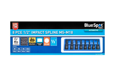 Blue Spot Tools 8 PCE 1/2 Drive Impact Spline Sockets (M5-M18) IDEAL FOR VW