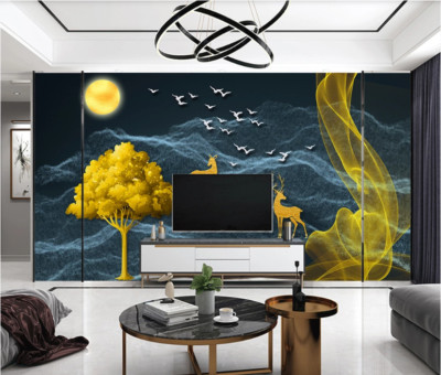 3D Golden Tree ZHUA7406 Wallpaper Wall Murals Removable Self-adhesive Zoe