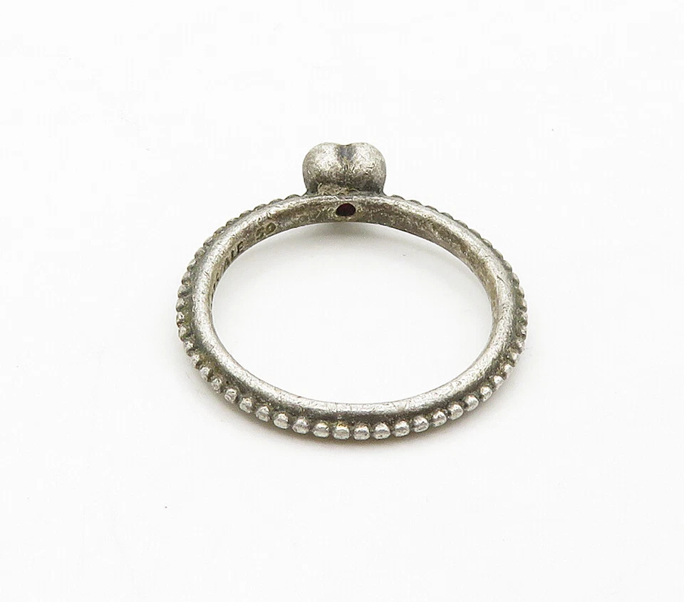 PANDORA 925 Silver Vintage Pink Topaz Love Heart Band Ring Sz 5 RG16115 - Image 3 of 4