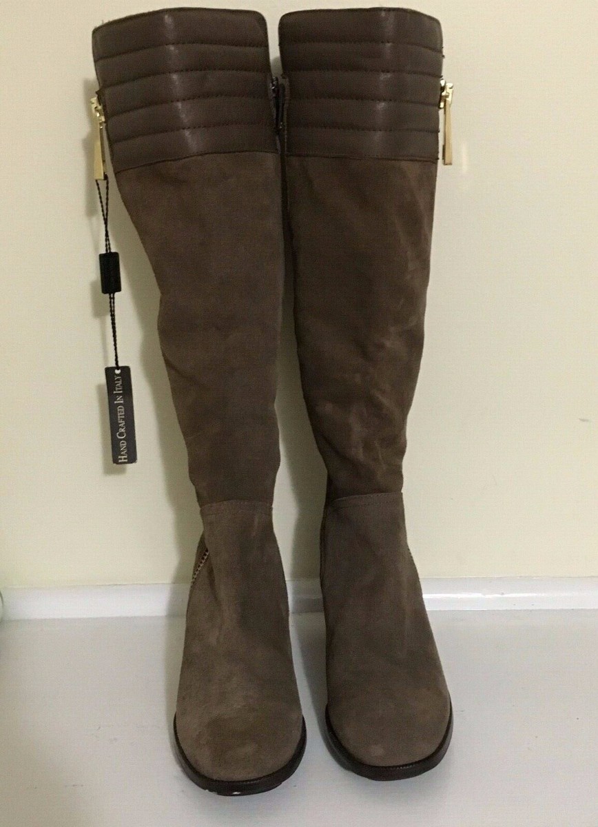 Women\'s Brown Suede Napoleoni Knee High Wedge Boots Side Zip Gold Buckle Sz 8.5 Napoleoni Womens Size 38 EUR Brown Suede Wedge Zip 15  main image 3