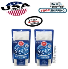 1000Pcs Cotton Swabs 100% Pure Cotton Natural Double Tip Original (2 Pack) - New