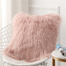 Real Mongolian Wool Cushion Cover Genuine Tibetan Lamb Fur Pillowcase Light Pink