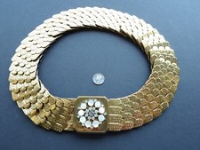 1980s glam fish scale STRETCH BELT with rhinestone  MOP buckle - 26 - 36 inches