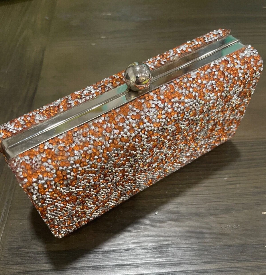 Bolso de hombro/cartera de mano Charlotte Russe ~ pequeño naranja y plata estrás brillante/Y2K Foto 3 de 4