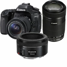 Canon EOS 80D + 18-55mm, 55-250mm and 50mm Lens