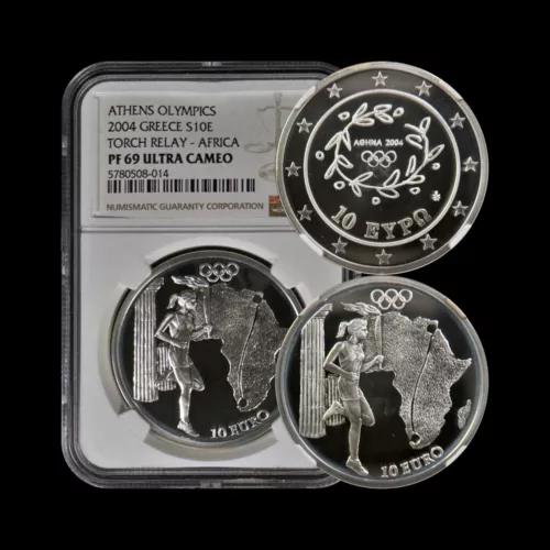 GREECE. 2004, 10 Euro, Silver - NGC PF69 - Top Pop 🥇 Athens Olympic Torch Relay