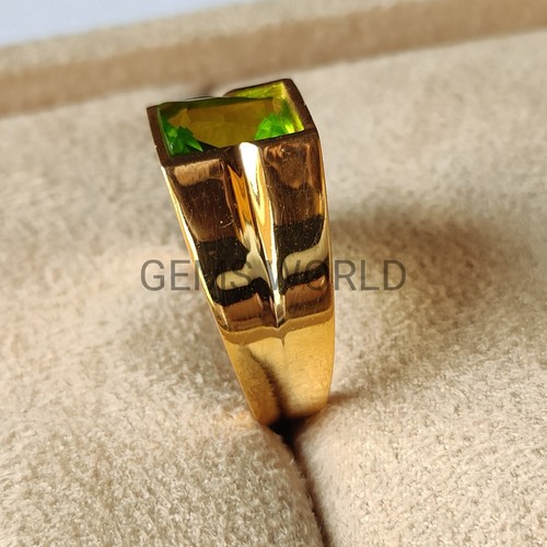 Natürlicher Peridot 14K massiver Gelbgold Herrenring, Herrenschmuck, handgefertigter Ring - Bild 2 von 6