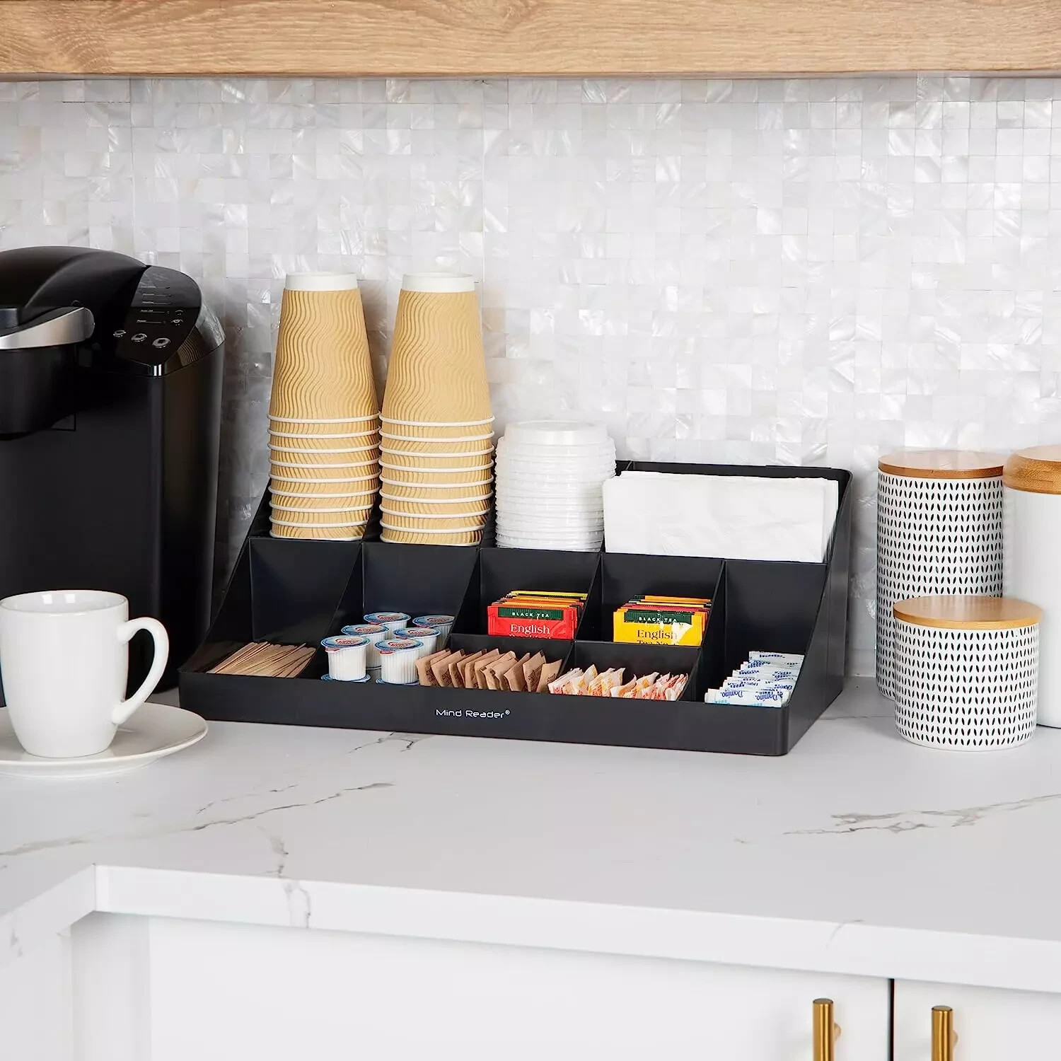 11 Compartment Breakroom Coffee Condiment Organizer Black