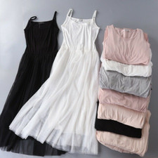 Women Mesh Layer Camisole Fashion Modal Tutu Tulle Midi Dress Extender Long Tank