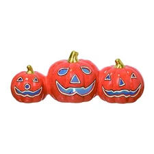 15" Ceramic Lighted Pumpkin Bunch Trio Jack O'Lantern Retro Vntg Halloween Decor