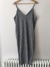 ZARA Grey Checked Midi Textured Strappy V-neck Loose Fit Dress S