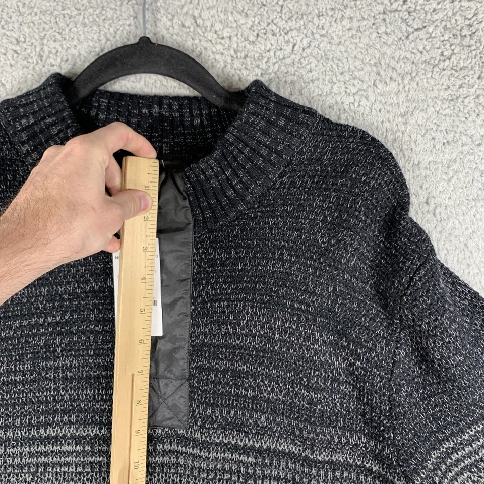 Men's Knit Sweater Black Gray Striped 1/2 Zip NWT Large Oversized By INC Grey - Image 4 of 4