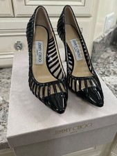 Jimmy Choo Black Patent and PVC Pointed Toe Pumps - Size 6.5
