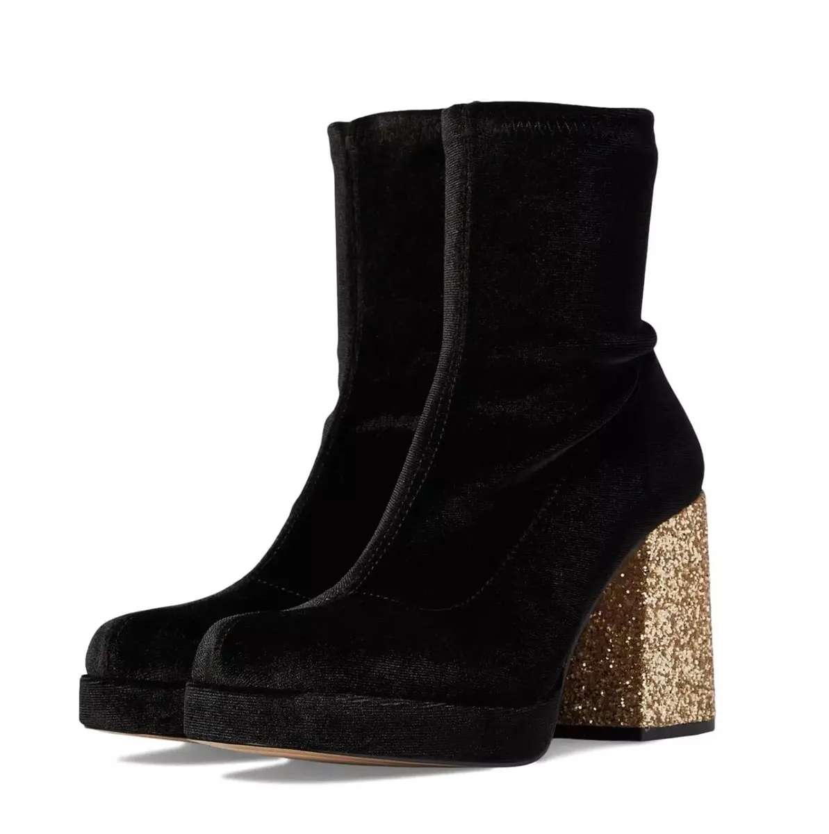 Betsey Johnson Women s Matcha Black Velvet Gold Heel Bootie Sz 10