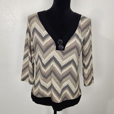 D.F.A. New York 3/4 Sleeve V-Neck Tan Beige Pullover Blouse Top Shirt Size M