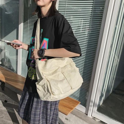 Damen Canvas solide Teenager Kuriertasche Damen große Kapazität Umhängetasche - Bild 7 von 37