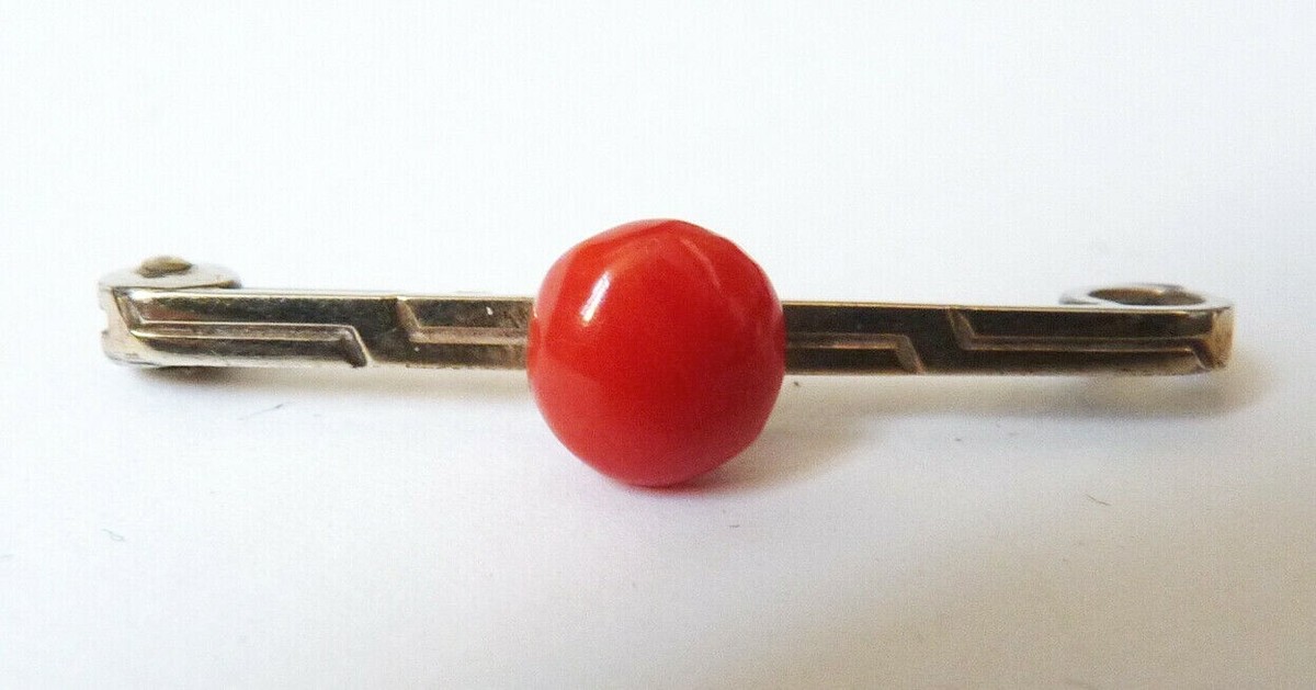 Broche Vintage Scooter Argentée Et Dorée Avec Corail Rouge - Très Bon état