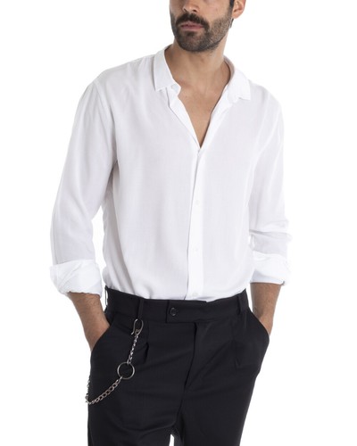 Camicia Uomo Sartoriale Con Colletto Manica Lunga Viscosa Morbida Vari Colori - Imagen 64 de 92
