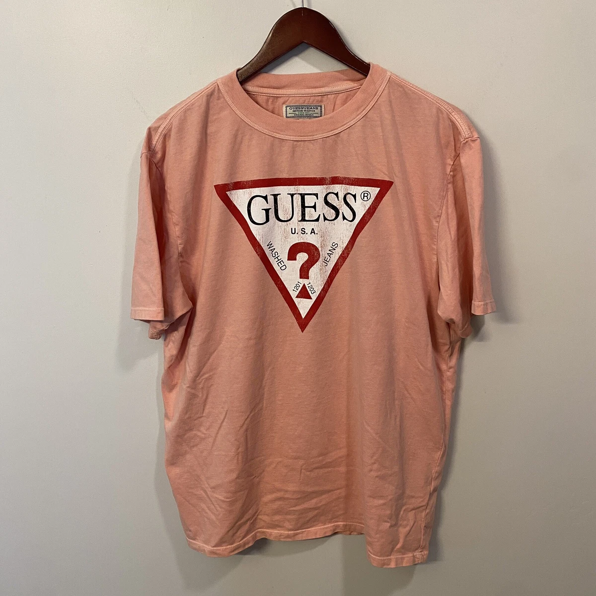 Mens Size M Vintage Guess Jeans USA Peach T - Shirt 90s