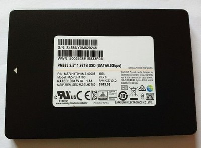 Samsung 1.92TB PM883 SSD 2.5'' SATA MZ-7LH1T90 MZ7LH1T9HMLT %100 health drive