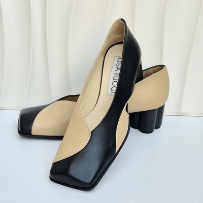 LISA TUCCI Damen Schuhe Gr. 37,5 Echtleder, Beige/Schwarz, NEU mit Etikett