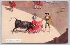 Vintage Bullfight Postcard Capeo � la Alimon Torero Spain Matador Art