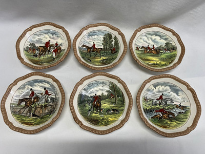Set of 6 VTG Copeland Spode Bowls 6.25 in Hunt Series Scalloped Edge JF Herring