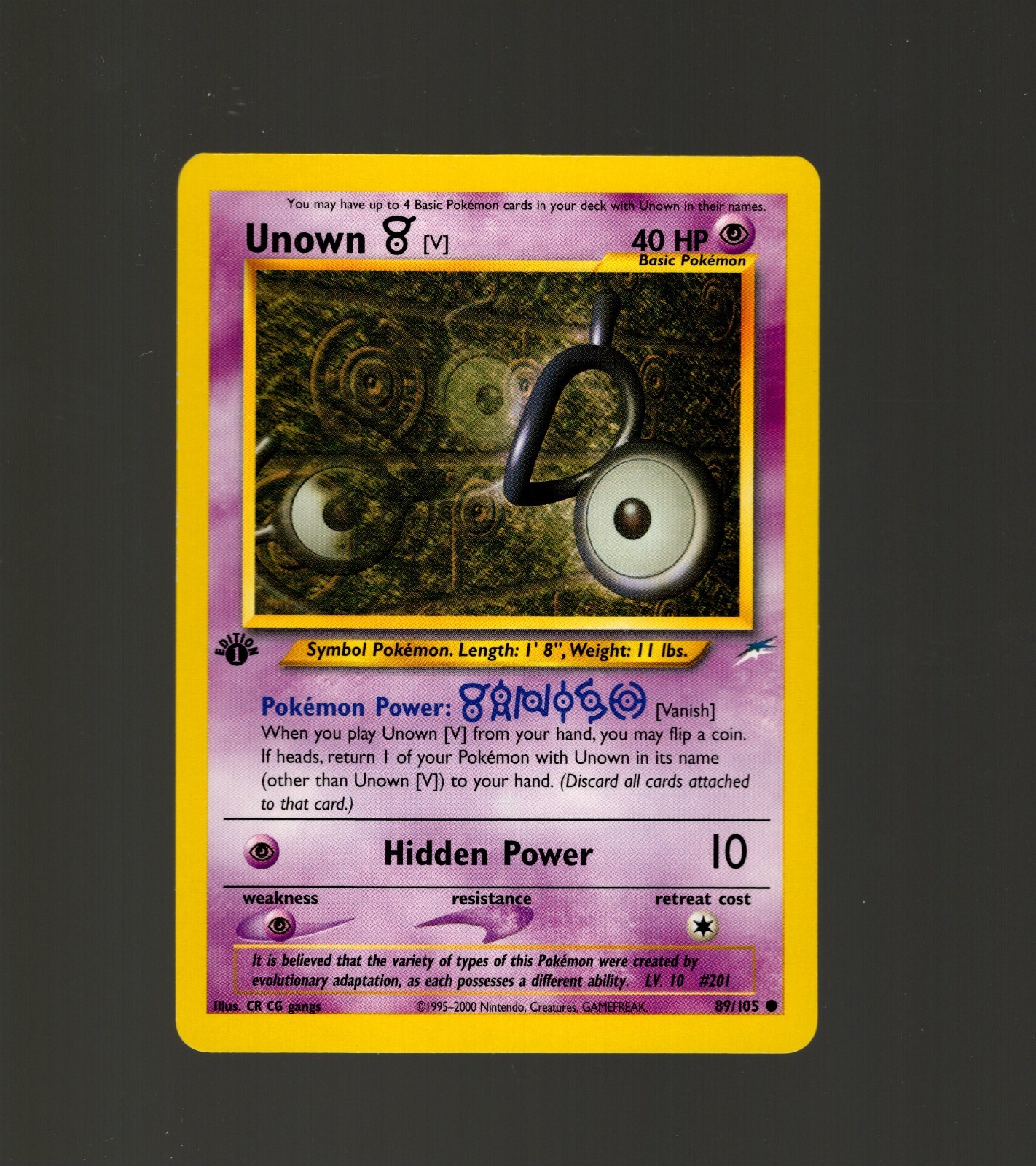Pokémon Unown V 89/105 Neo Destiny 1st Edition Pokemon 2002 NM Near Mint Common