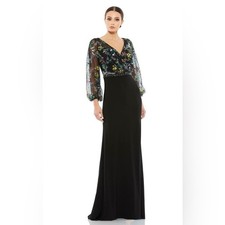 NWT Mac Duggal Embroidered Illusions Puff Sleeve Dress sz 16
