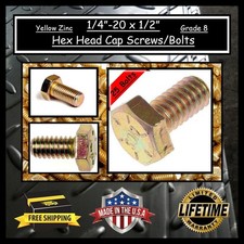 25 Each Made in USA 1/4"-20 x 1/2" Grade 8 Hex Head Bolts Screws - Yellow Zinc
