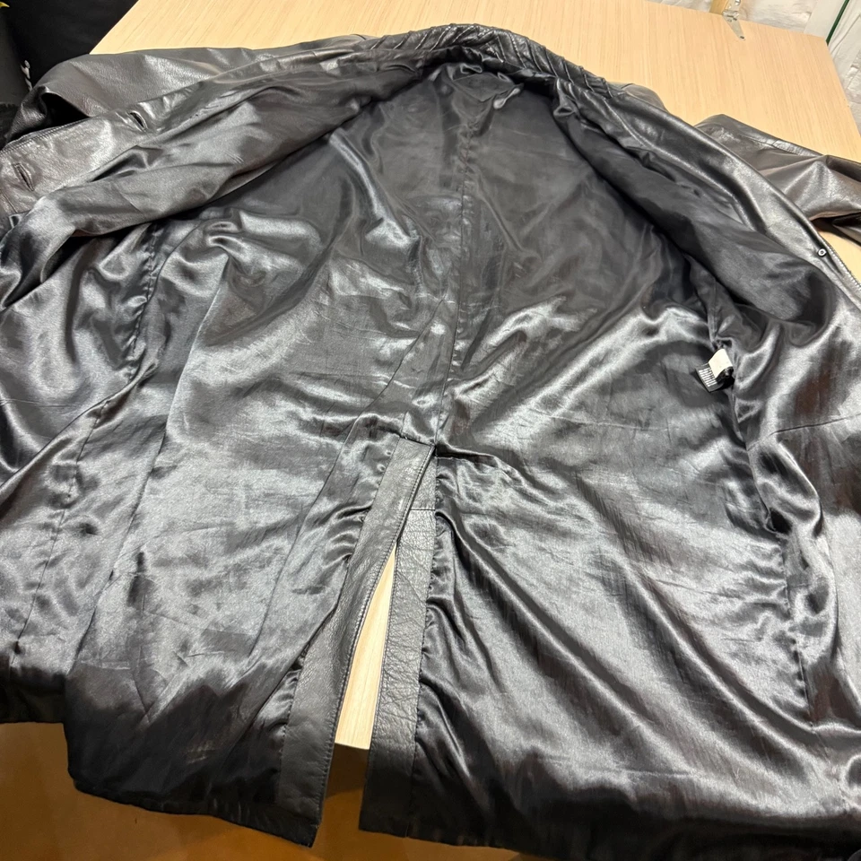 Vintage 90s Leather Trench 3XL Coat y2k Cyber Punk Mall Goth Jacqueline Ferrar - Image 4 of 4