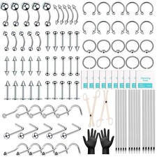 104PCS Body Septum Piercing Kit with 14G/16G/20G Needles Silver