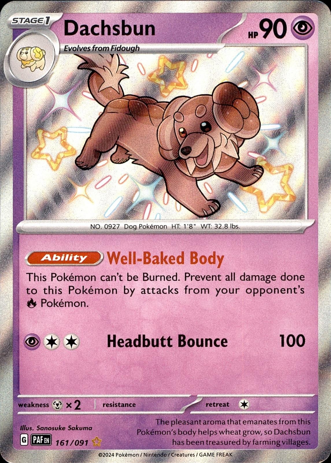 POKEMON DACHSBUN 161 PALDEAN FATES 091 SHINY RARE HOLO LP