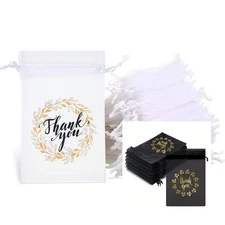 30Pcs Thank You Bags Sheer Organza Bags Wedding Party Favor with Drawstring 4x6