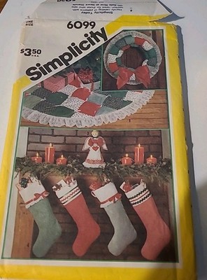 Christmas Accessories Pattern Simplicity #6099 Tree Skirt Wreath Angel  Stocking