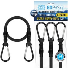 Carabiner Bungee Cords with Hooks Heavy Duty - 24" Elastic Black Bungee Cords wi