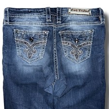 ROCK REVIVAL Jeans Women 30 30L Telma Easy Skinny Thick Stitch Rhinestone Gems