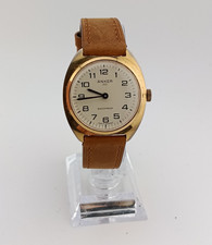 Anker 100 Herren Handaufzug Armbanduhr goldfarben Leder braun weiß 35mm
