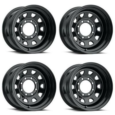 Set 4 15'' Vision 84 Steel D Window Gloss Black 15x7 Wheels 5x4.5 (5x114.3) -6mm 