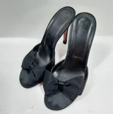 Christian Louboutin Bow Matricia Style Black Red Sole Size 6.5 Womens Mule Heels