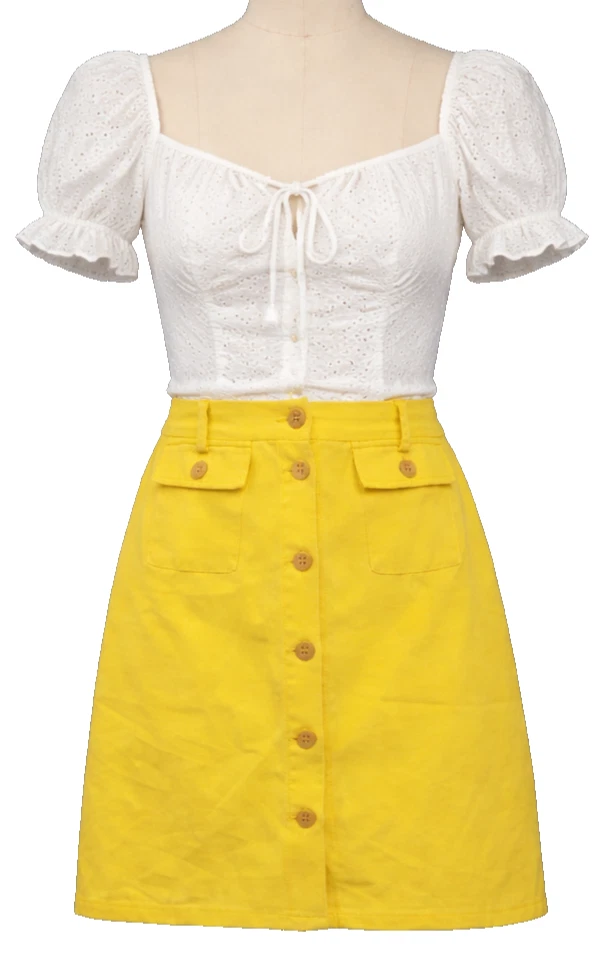 J. Mclaughlin Mini Skirt Womens Size 4 Yellow Button Front Vacation Casual