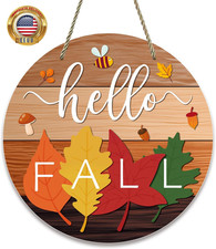 Hello Fall Door Sign Autumn Maple Leaves Welcome Fall Wreath Sign
