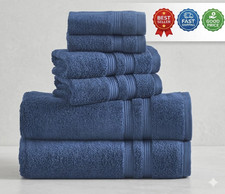 Performance Cotton 6 Piece Bath Towel Set Solid Navy Quick Dry Towels