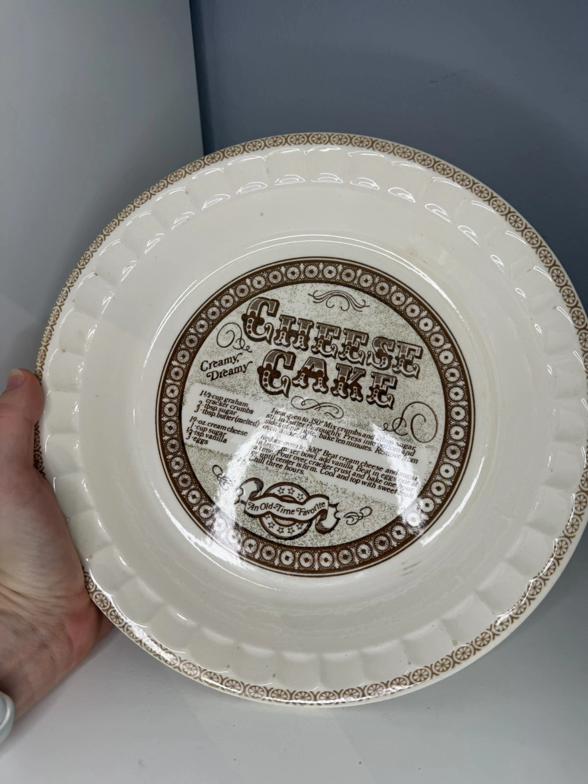 Vintage Royal China Jeannette Cheesecake Recipe Pie Plate - 11" Deep Dish USA