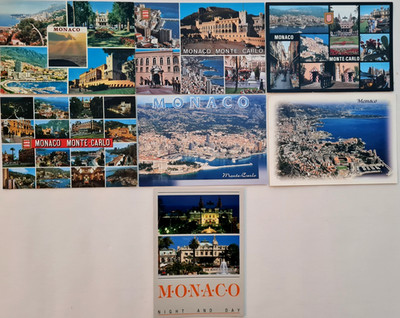 7 x Monaco Monte Carlo Postkarten Lot mit Briefmarken frankiert Postcards stamps